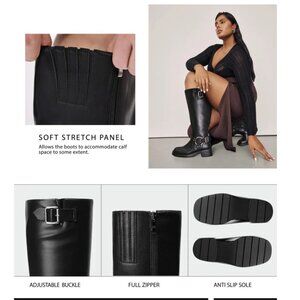 Extra Wide Calf Knee High Black Faux Leather Women's Sz 10W Biker Style NIB